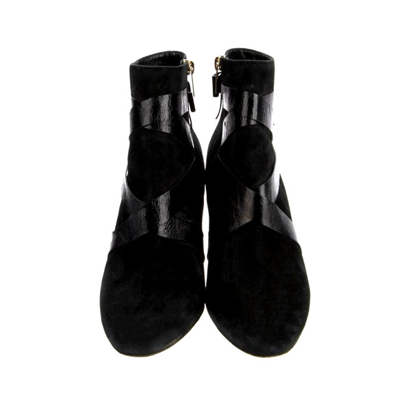 Jimmy Choo 10 Strappy Leather Bow Ankle Boots Almond Toe Block Heel Black 40.5 - Picture 4 of 6